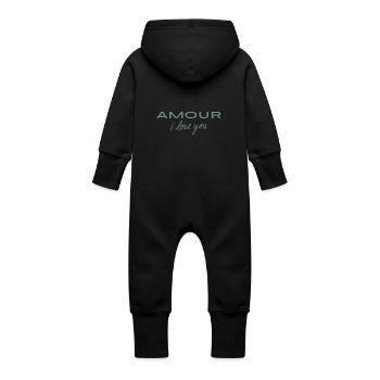 Amour je t’aime - Grenouillère à capuche bio en molleton Bébé - noir - Dos