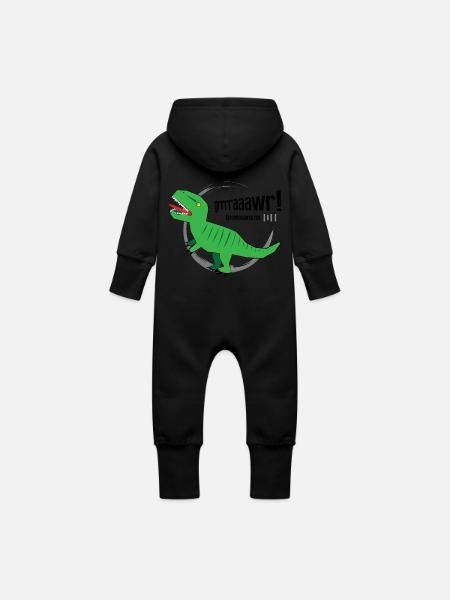 Dinosaurs//T-rex - Grenouillère à capuche bio en molleton Bébé - noir