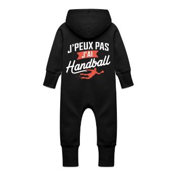 J'peux Pas, J'ai Handball - Grenouillère à capuche bio en molleton Bébé - noir - Dos