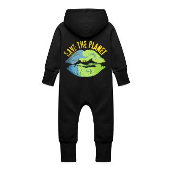 Save the world vintage look - Baby Organic Sweat Overalls With Hood - black - Back