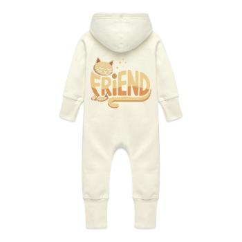 Katzenfreund - Niedliches Katzenlogo - Baby Bio Sweat Overall mit Kapuze - Vanille-Milchshake - Hinten