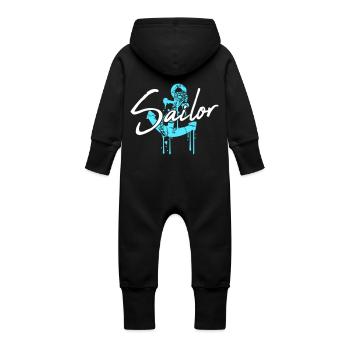 Sailor Anchor Graffiti Drop Sailing Text Saying - Baby Organic Sweat Overalls With Hood - vanilla - Back