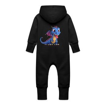 Ein niedliches Drachen Monster mit langer Zunge - Baby Bio Sweat Overall mit Kapuze - Schwarz - Hinten