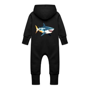 Hai Vektor Kunst mit lebendiger Farbillustration - Baby Bio Sweat Overall mit Kapuze - Schwarz - Hinten