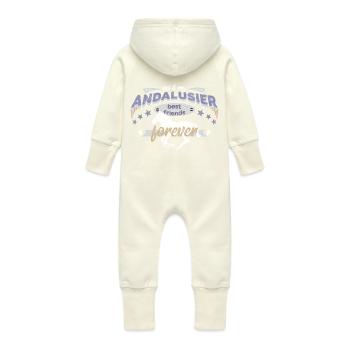 Andalusian Horse Horse Best Friends - Baby Organic Sweat Overalls With Hood - vanilla - Back