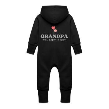 Grandpa you are the best - Baby Organic Sweat Overalls With Hood - black - Back