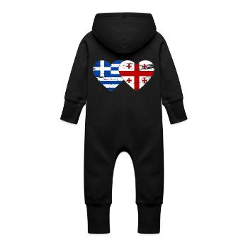 Griechenland Georgien Flagge Herz used - Baby Bio Sweat Overall mit Kapuze - Schwarz - Hinten