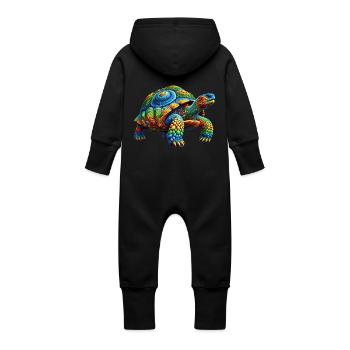 Colorful Rainbow Turtle - Baby Organic Sweat Overalls With Hood - black - Back