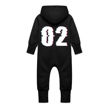 Two 2 Two 02 Number Effect Distorted Number - Baby Organic Sweat Overalls With Hood - black - Back