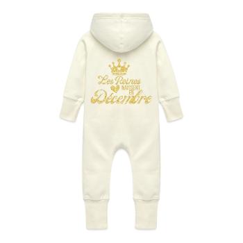 Königinnen werden im Dezember geboren goldener Glitzer - Baby Bio Sweat Overall mit Kapuze - Vanille-Milchshake - Hinten