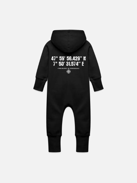 Freiburg Geocacher Globetrotter Geschenk - Baby Bio Sweat Overall mit Kapuze - Schwarz