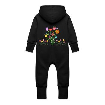 Fleur - Grenouillère à capuche bio en molleton Bébé - noir - Dos