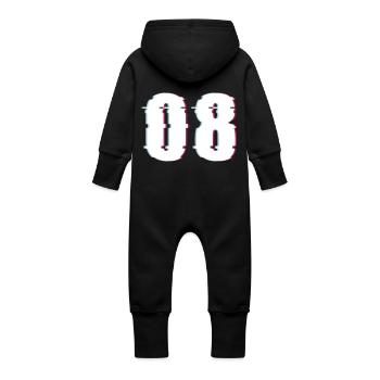 Eight 8 Number 08 Effect Distorted Number - Baby Organic Sweat Overalls With Hood - black - Back