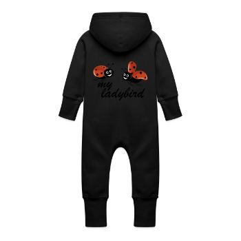 Marienkäfer mit meinem Text Marienkäfer - Baby Bio Sweat Overall mit Kapuze - Schwarz - Hinten