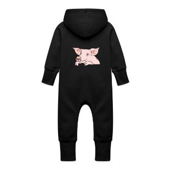 Schweinchen - Baby Bio Sweat Overall mit Kapuze - Schwarz - Hinten