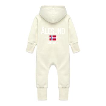Alesund - Norvège - Coordonnées - Drapeau - Grenouillère à capuche bio en molleton Bébé - vanille - Dos