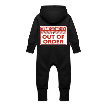 Vorübergehend außer Betrieb Lustiges Stimmungswarnschild - Baby Bio Sweat Overall mit Kapuze - Schwarz - Hinten
