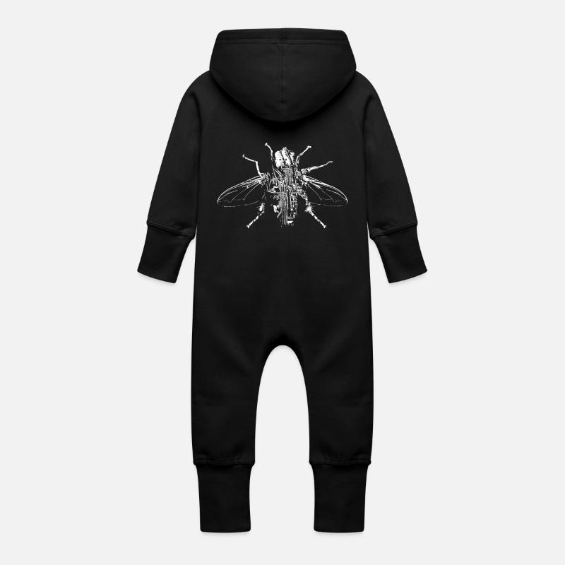 mouche - Grenouillère à capuche bio en molleton Bébé - noir