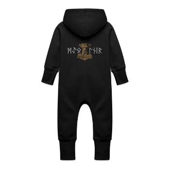 Mjolnir Older Futhark - Grenouillère à capuche bio en molleton Bébé - noir - Dos