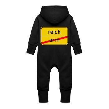 Ortsschild arm - reich - Baby Bio Sweat Overall mit Kapuze - Schwarz - Hinten