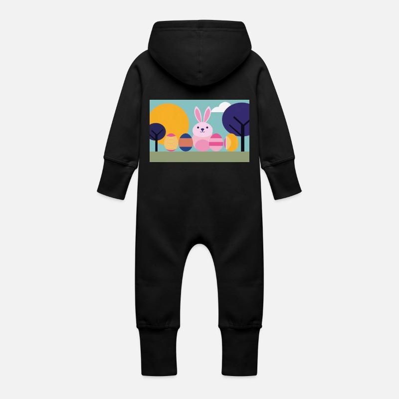 Osterhase No.07 - Baby Bio Sweat Overall mit Kapuze - Schwarz
