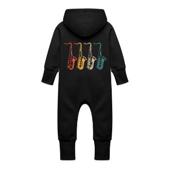 Sax saxophone saxophone - Baby Organic Sweat Overalls With Hood - black - Back