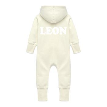Leon - Baby Organic Sweat Overalls With Hood - vanilla - Back