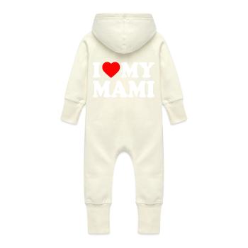 I love my mami - Baby Organic Sweat Overalls With Hood - vanilla - Back