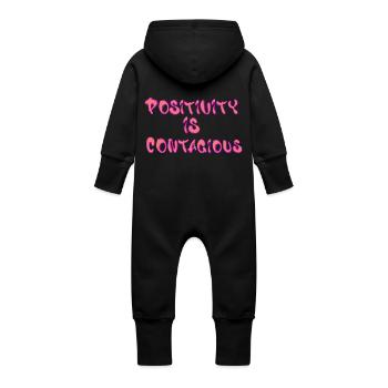 Positivity Is Contagious – Spread - Baby Organic Sweat Overalls With Hood - black - Back