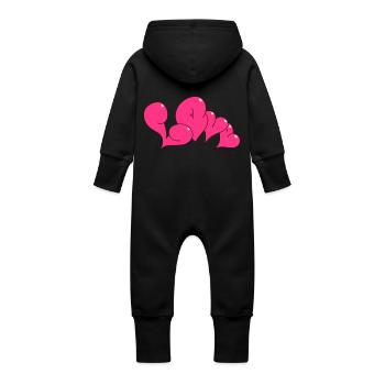 Love Bubble heart Style - Baby Bio Sweat Overall mit Kapuze - Schwarz - Hinten