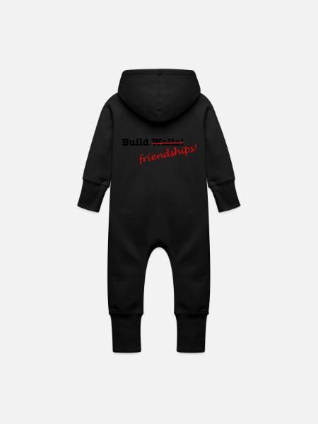 Build Friendships, not walls! - Baby Bio Sweat Overall mit Kapuze - Schwarz