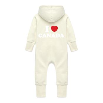 I Love (Heart) Canada - Baby Organic Sweat Overalls With Hood - vanilla - Back