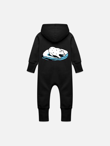 The polar bear - Baby Organic Sweat Overalls With Hood - black