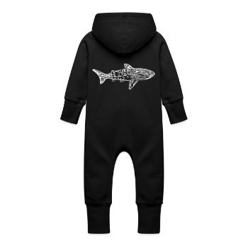 Whale Shark - Vector Design - Baby Organic Sweat Overalls With Hood - vanilla - Back