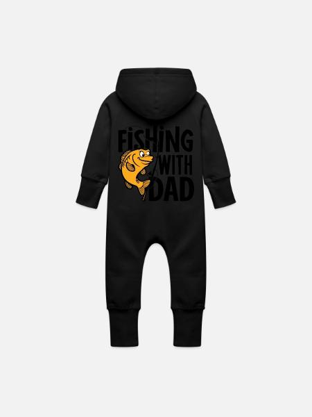 Fishing with dad - Baby Organic Sweat Overalls With Hood - 