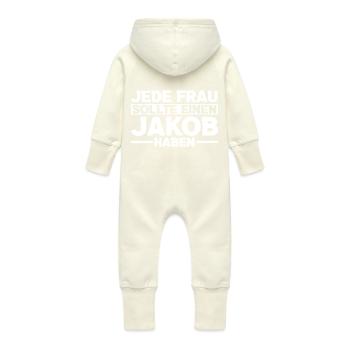 Jacob - Grenouillère à capuche bio en molleton Bébé - vanille - Dos