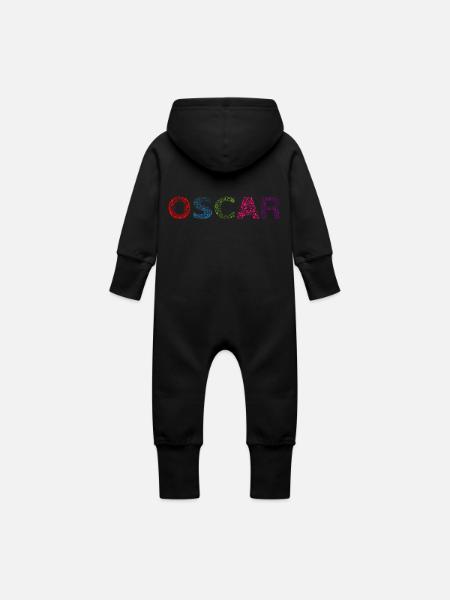 Oscar Letter Name - Baby Organic Sweat Overalls With Hood - black