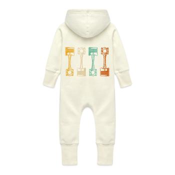 Retro Car Mechanic - Baby Organic Sweat Overalls With Hood - vanilla - Back