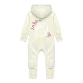 Lettre o fleurs - Grenouillère à capuche bio en molleton Bébé - vanille - Dos