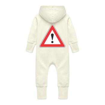 Road Sign exclamation point - Baby Organic Sweat Overalls With Hood - vanilla - Back