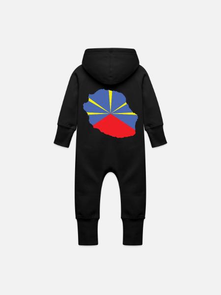 idee cadeau drapeau carte ile de la reunion 974 - Grenouillère à capuche bio en molleton Bébé - noir