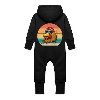 Chickens Hen - Baby Organic Sweat Overalls With Hood - black - Back