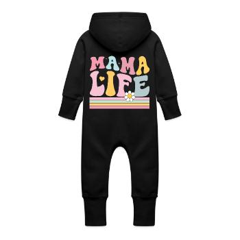 Mama Life - Baby Organic Sweat Overalls With Hood - black - Back