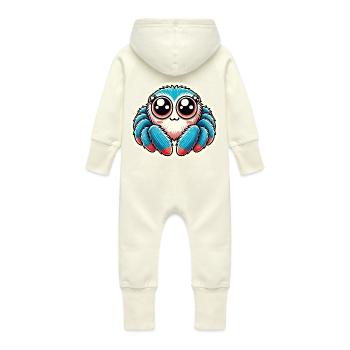 Cute blue red Jumping Spider is sitting friendly - Baby Organic Sweat Overalls With Hood - vanilla - Back