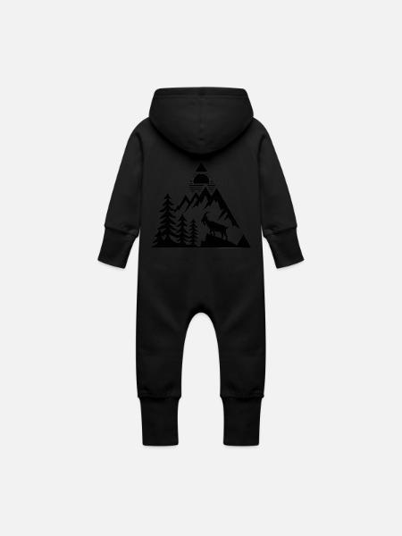 Alpen Berge Steinbock - Baby Bio Sweat Overall mit Kapuze - Schwarz