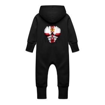Northern Ireland Flag Ripped Muscles, six pack, - Baby Organic Sweat Overalls With Hood - black - Back