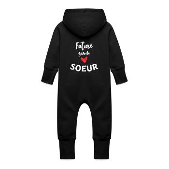 Future grande soeur annonce grossesse - Grenouillère à capuche bio en molleton Bébé - noir - Dos