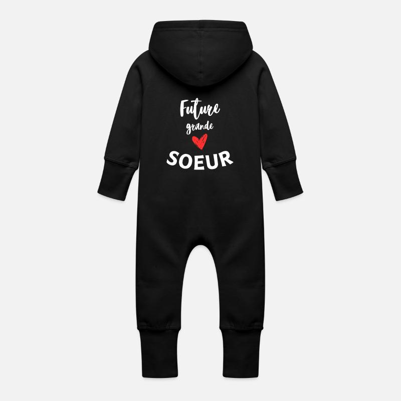 Future grande soeur annonce grossesse - Grenouillère à capuche bio en molleton Bébé - noir