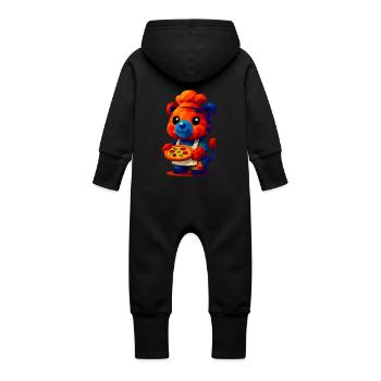 WPAP Polygon Kawaii Stil Tiere Baby Bär Pizzakoch - Baby Bio Sweat Overall mit Kapuze - Schwarz - Hinten