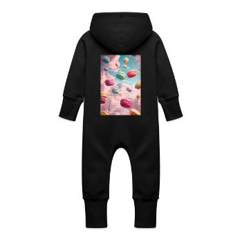 Parisian Macaron Dreamscape - Baby Organic Sweat Overalls With Hood - black - Back